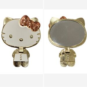 Hello Kitty Full Body Gold and White Handheld Mirror NIB